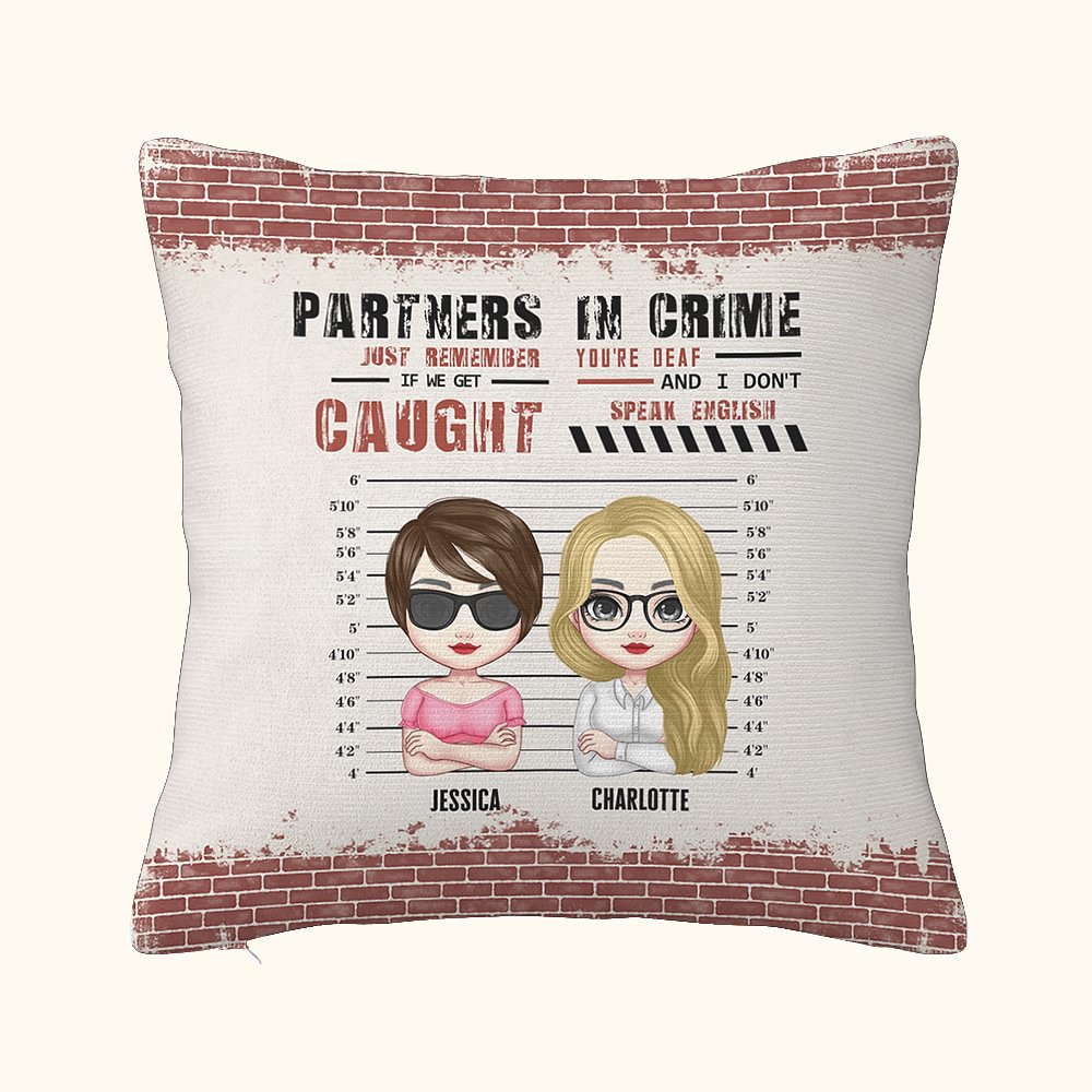 Housse de coussin personnalisée Partners In Crime Coussin de Noël Cadeau d'anniversaire pour amis Besties Bedroom Decor