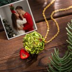 Personalized Christmas Mistletoe Ball Necklace Ornament with Sliding Heart Name Charm Holiday Christmas Party Decor Couple Valentine Anniversary Gift