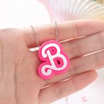 Personalized 3D Printed Pink and White Fashion Curved  Initial Necklace Birthday Party Gift for Her