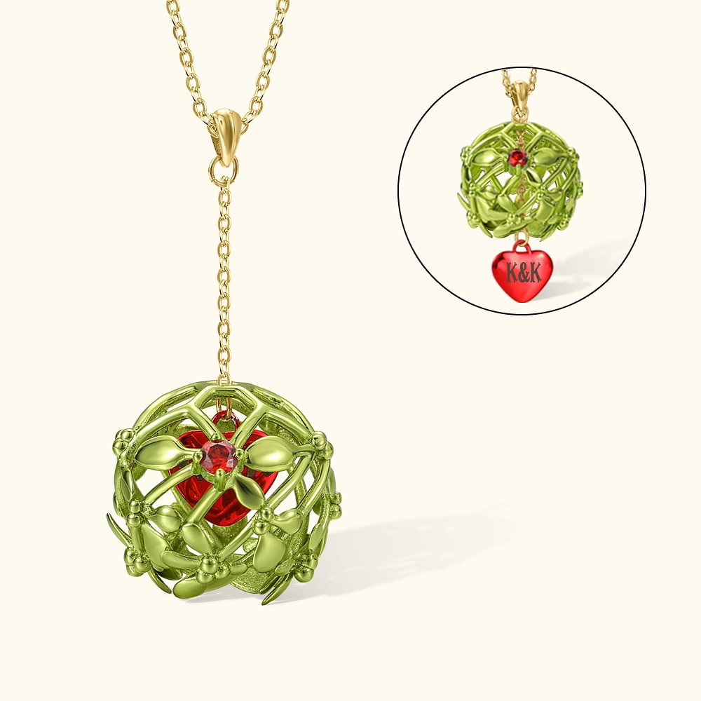 Collier Personnalisé avec Initiale du Prénom Collier de Boule Gui avec Pendentif en Cœur Coulissant Cadeau St-Valentin Noël pour Couple