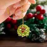 Personalized Christmas Mistletoe Ball Necklace Ornament with Sliding Heart Name Charm Holiday Christmas Party Decor Couple Valentine Anniversary Gift
