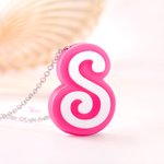 Personalized 3D Printed Pink and White Fashion Curved  Initial Necklace Birthday Party Gift for Her