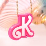 Personalized 3D Printed Pink and White Fashion Curved  Initial Necklace Birthday Party Gift for Her