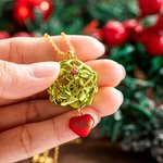 Personalized Christmas Mistletoe Ball Necklace Ornament with Sliding Heart Name Charm Holiday Christmas Party Decor Couple Valentine Anniversary Gift