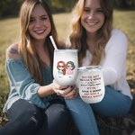 Personalised We're Not Sugar & Spice Sisterhood Declaration Wine Tumbler with Straw Funny Birthday Gift for Sisters