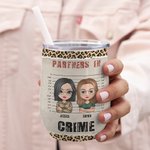 Gepersonaliseerde Luipaard Zus Partners In Crime Bestie Quote Wijn Tumbler met Rietje Bruidsfeest Cadeau met Isolatie Effect