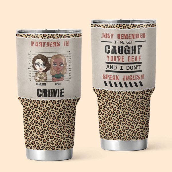 Personalized Best Friend Partners In Crime Leopard Design 30oz Portable Tumbler Birthday Christmast Gift for Besties