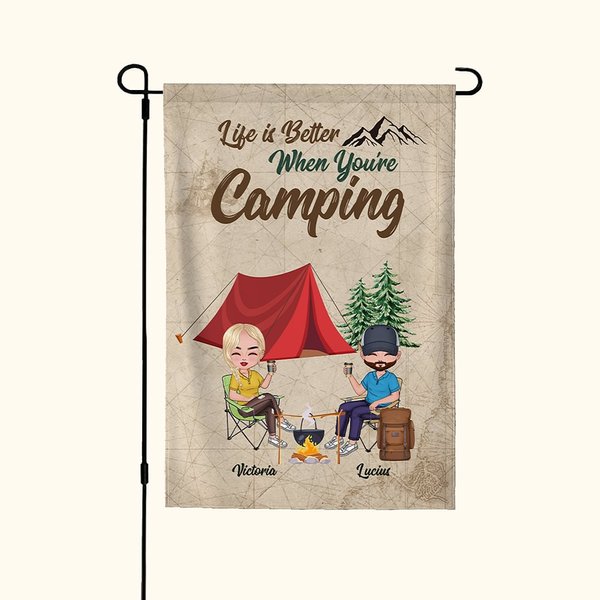 Personalized Life is Better When You're Camping Garden Flag Valentine's Day Gift for Camping Couple