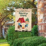 Henkilökohtainen Haluan pitää kädestäsi kiinni 80-vuotiaana ja sanoa Baby Let's Go Camping Garden Flag Lahja pariskunnille
