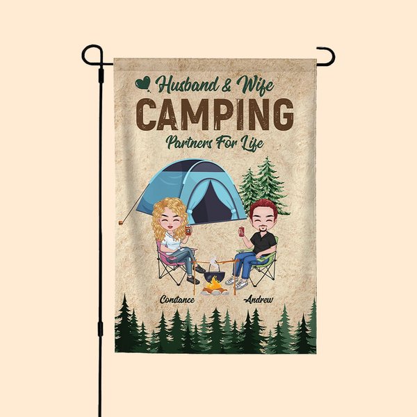 Bandiera da giardino personalizzata per marito e moglie, regalo per coppie di campeggiatori