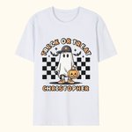 Personalised Halloween Ghost Pumpkin T-shirt Spooky Season Skeleton Short Sleeve Tee with Checkerboard Family Couple Shirt Halloween Party Gift
