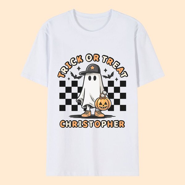 Personalisierte Halloween Geist Kürbis T-shirt Spooky Saison Skelett Kurzarm-T-Shirt mit Schachbrett Familie Paar Shirt Halloween Party Geschenk