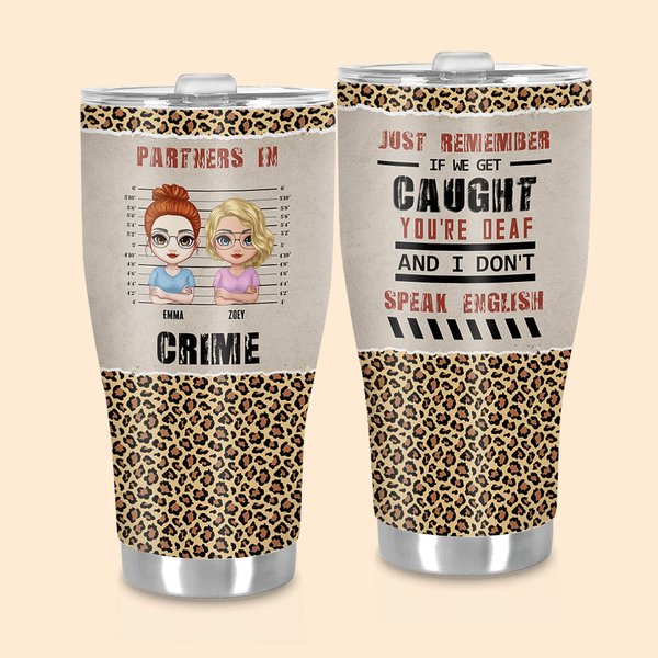 Personalized Partners In Crime with Leopard Print Curved Tumbler Birthday Thanksgiving Christmas Gift for Soul Sister