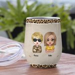 Personalized We're Not Sugar & Spice And Everything Nice Leopard Cool Bestie Wine Tumbler with Straw Funny Gift For Sisters
