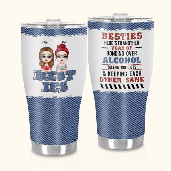 Personalized Besties Curved Tumbler Funny Quotes Friendship Christmas Birthday Gift for Best Friend