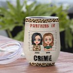 Gepersonaliseerde Luipaard Zus Partners In Crime Bestie Quote Wijn Tumbler met Rietje Bruidsfeest Cadeau met Isolatie Effect