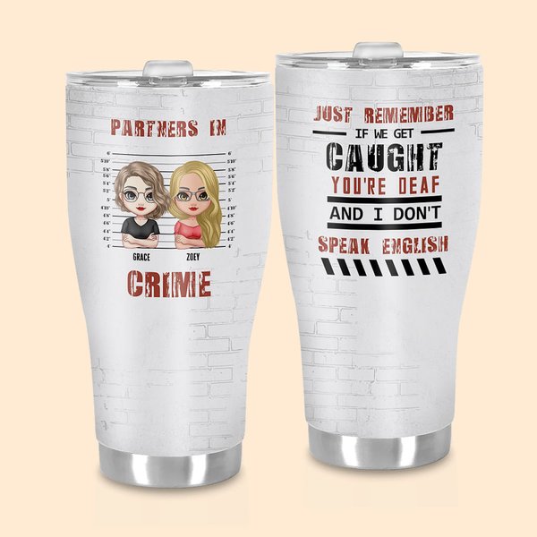 Gepersonaliseerde Partners In Crime Food Grade Roestvrij Staal Gebogen Tumbler met Rietje 30oz Vriendschapscadeaus voor Beste Vrienden Zussen