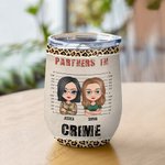 Gepersonaliseerde Luipaard Zus Partners In Crime Bestie Quote Wijn Tumbler met Rietje Bruidsfeest Cadeau met Isolatie Effect