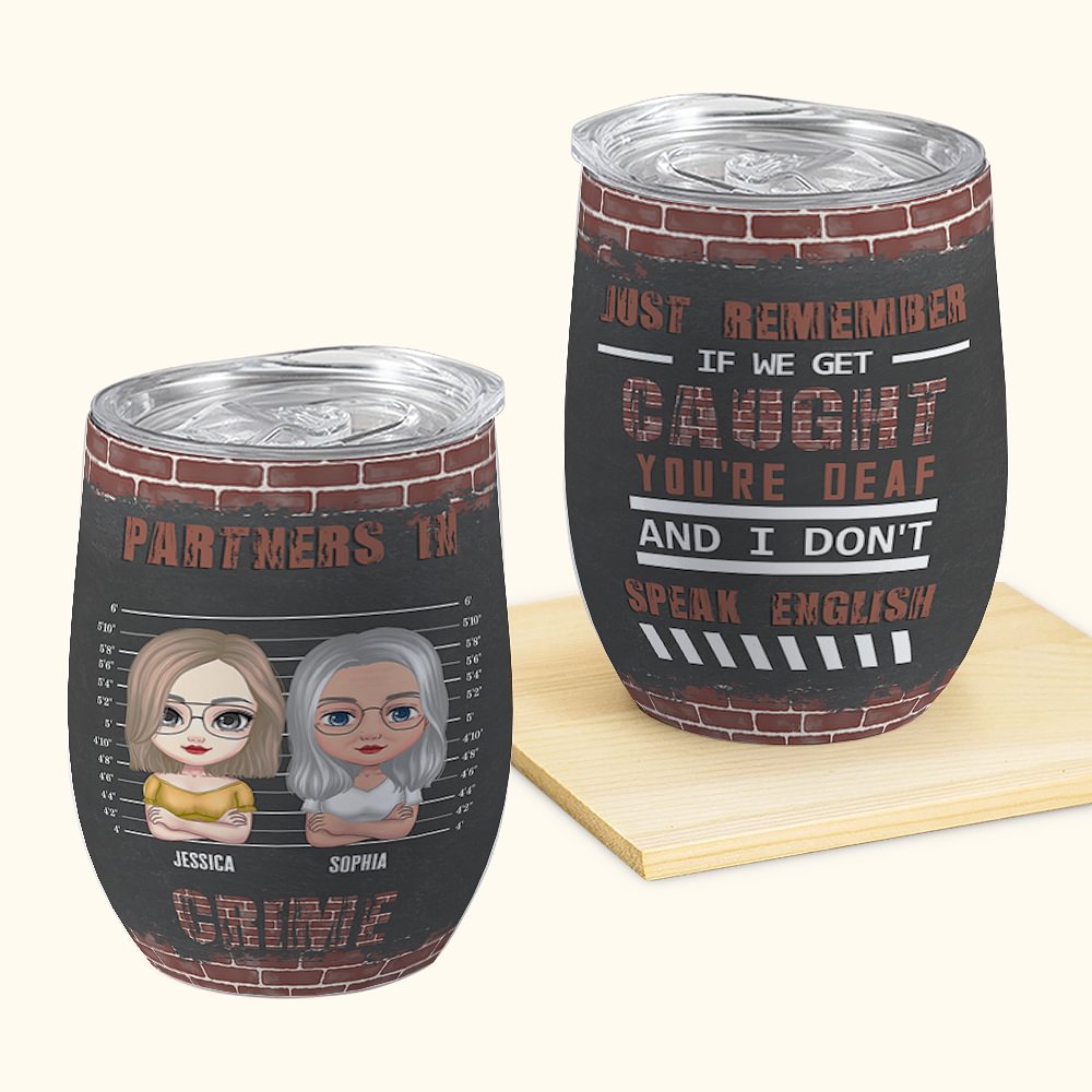 Personnalisé Partners In Crime avec fond Graffiti Wine Tumbler Drôle de cadeau d'anniversaire Cadeau de douche nuptiale