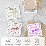 Personalized Set of 2 Square Signature Style Ceramic Coaster with Cork Bottom Super Absorbent Gift for Couple Family