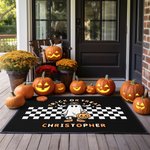 Personalizzato Happy Halloween Creep It Real Doormat Ghost Spooky Skeleton Pumpkin Doormat Decorazione per la casa Regalo di Halloween per amici e fam