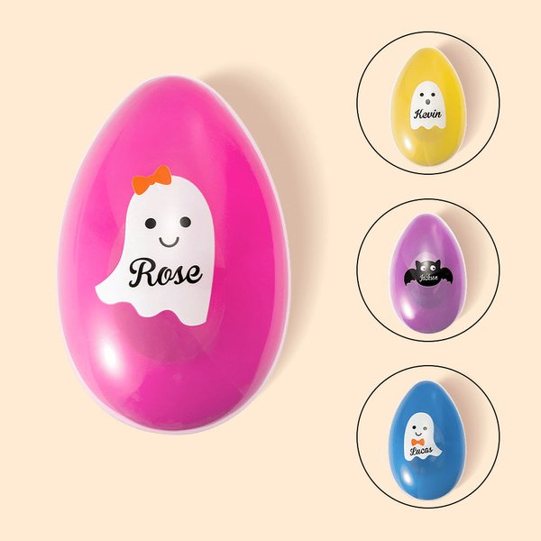 Personalizado Halloween Lindo Fantasma Murciélago Forma de Huevo Envase de Caramelos con Nombre Halloween Truco o Trato Fiesta Regalo para Niños Niños
