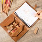 Personalised Handmade Leather Traveller's Refillable Sketchbook Cover Pencil Organizer Gift for Painters Students