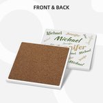 Personalized Set of 2 Square Signature Style Ceramic Coaster with Cork Bottom Super Absorbent Gift for Couple Family