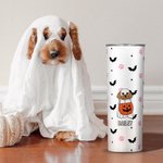 Personalisierte Geist Hund Pfote Fledermaus Stern Muster Skinny Vakuum isoliert 20oz Becher mit Strohhalm Halloween Geschenk für Hundeliebhaber