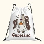 Personalisierte Halloween Kürbis und Geist Kuh Drawstring Umhängetasche Trick oder behandeln Tasche Halloween Geschenk für Kinder Familie Freunde