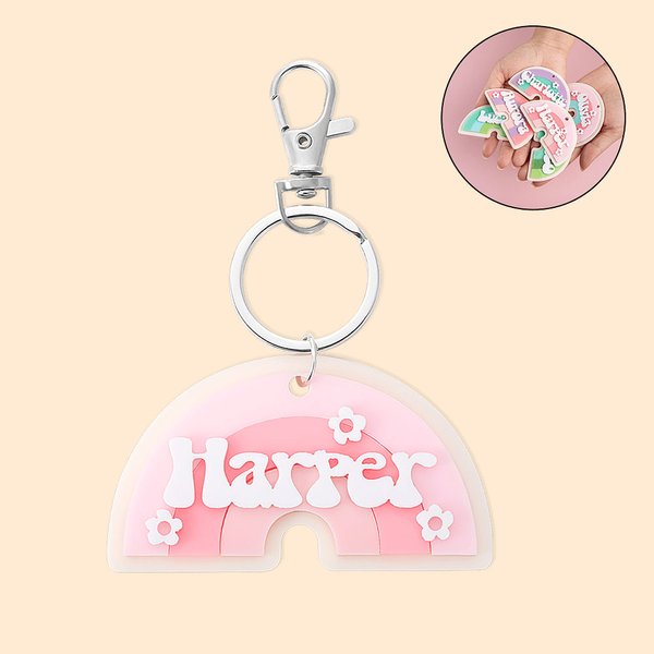 Gepersonaliseerde Retro Rainbow 3D acryl sleutelhanger naam Tag voor kinderen rugzak bagage tas terug naar school Gift
