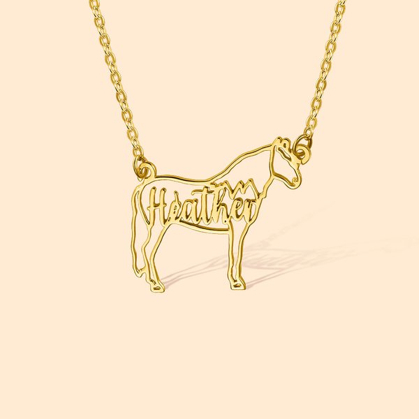 Collier avec Prénom Personnalisé Profil Cheval Bijoux Commémoratifs d'Animaux Cadeau pour Amoureux des Chevaux