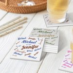 Personalized Set of 2 Square Signature Style Ceramic Coaster with Cork Bottom Super Absorbent Gift for Couple Family