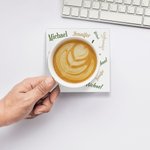 Personalized Set of 2 Square Signature Style Ceramic Coaster with Cork Bottom Super Absorbent Gift for Couple Family