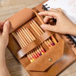 Personalised Handmade Leather Traveller's Refillable Sketchbook Cover Pencil Organizer Gift for Painters Students