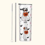 Personalisierte Geist Hund Pfote Fledermaus Stern Muster Skinny Vakuum isoliert 20oz Becher mit Strohhalm Halloween Geschenk für Hundeliebhaber