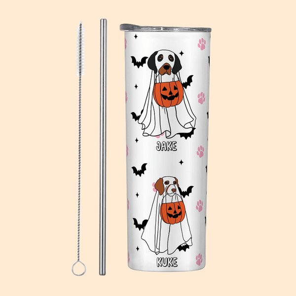Personalisierte Geist Hund Pfote Fledermaus Stern Muster Skinny Vakuum isoliert 20oz Becher mit Strohhalm Halloween Geschenk für Hundeliebhaber
