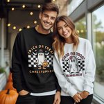 Personalisierte Trick oder Treat Kürbis Skelett Geist Spooky und lustige Halloween Sweatshirt Halloween Geschenk für Familie oder Freund