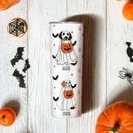 Personalisierte Geist Hund Pfote Fledermaus Stern Muster Skinny Vakuum isoliert 20oz Becher mit Strohhalm Halloween Geschenk für Hundeliebhaber