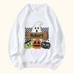 Gepersonaliseerd Schattig Spook Kat Pompoen Crewneck Sweatshirt Halloween Party Spooky Seizoen Geschenk voor Familie Vriend