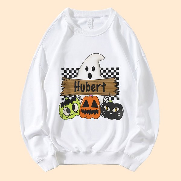 Personalizada lindo fantasma gato calabaza Crewneck Sudadera Fiesta de Halloween espeluznante temporada de regalo para la familia amigo