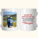 Personlig Never Stop Holding Hands Ceramic C-type Handle Mug Anniversary Souvenir Gift Födelsedagspresent för par