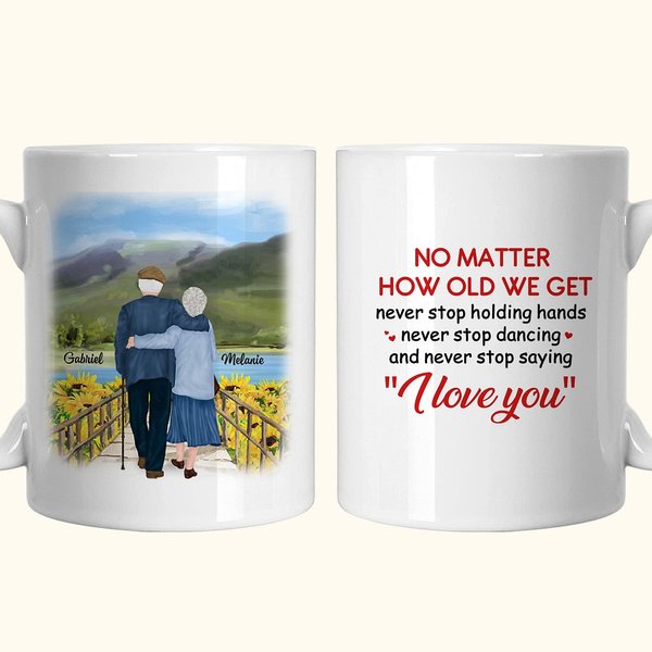 Gepersonaliseerde Never Stop Holding Hands Keramische C-type handvat Mok Verjaardag Souvenir Gift Verjaardagscadeau voor paar