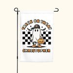 Personalisierte Süßes oder Saures Halloween Gartenfahne mit Geist Kürbis Skelett lustiges Design für Hof Garten im Freien Dekoration