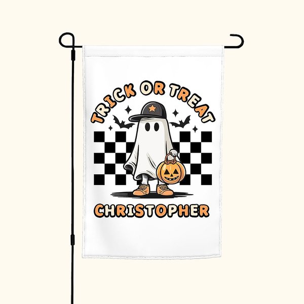 Personalisierte Süßes oder Saures Halloween Gartenfahne mit Geist Kürbis Skelett lustiges Design für Hof Garten im Freien Dekoration
