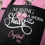 Personalised Nursing Is A Work of Heart Tote Bag Nurse Zippered Tote Bag Large Capacity Nurse Appreciation Nurse Week Gift Christmas Gift