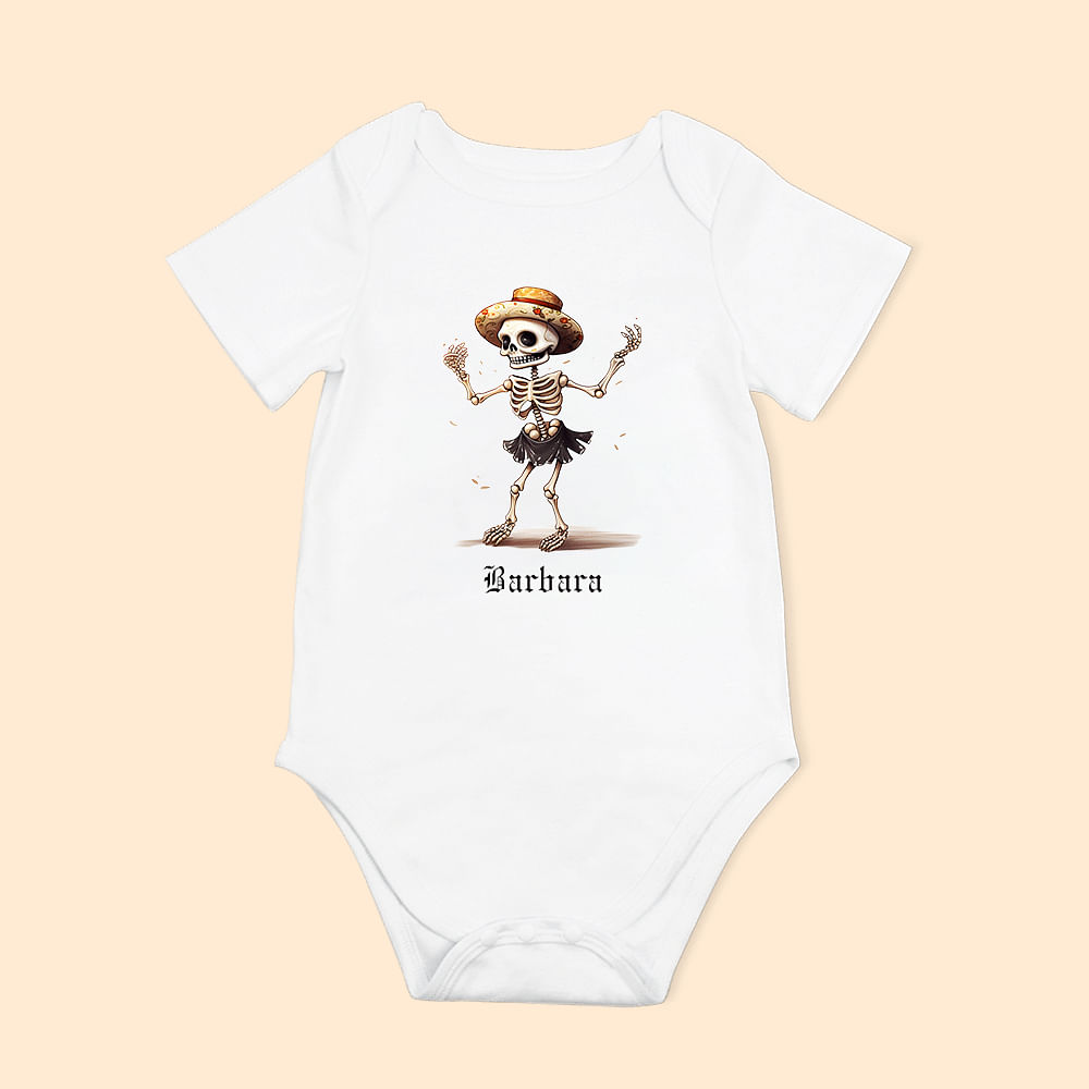 Onesie de Bébé Personnalisé avec Nom Squelette Amusant et Dansant Combinaison à Manches Courtes Cadeau de Naissance Halloween pour Nouveau-né