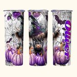 Gepersonaliseerde Baby Highland Koe Heks 20oz Skinny Tumbler met deksel en rietje Halloween Thanksgiving Gift voor kinderen Cow Lover
