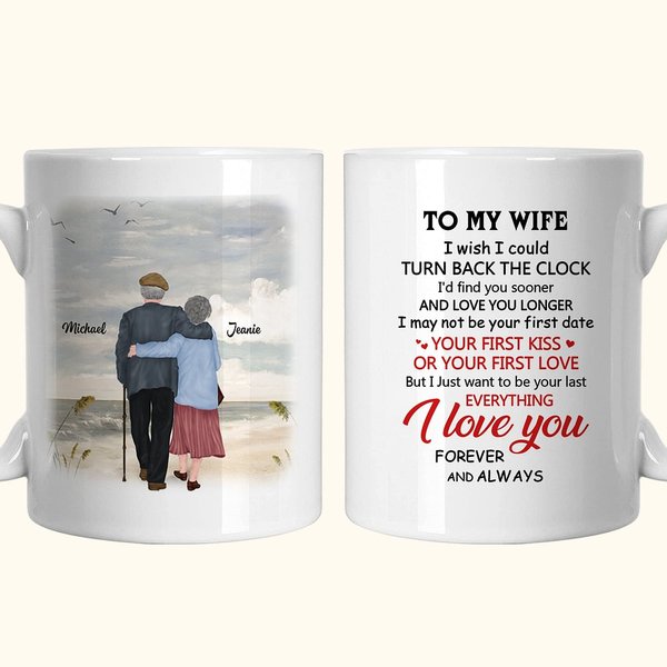 Mug personnalisé Votre premier baiser ou votre premier amour en céramique avec anse de type C Cadeau d'anniversaire commémoratif Cadeau d'anniversaire