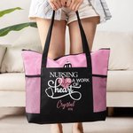 Personalised Nursing Is A Work of Heart Tote Bag Nurse Zippered Tote Bag Large Capacity Nurse Appreciation Nurse Week Gift Christmas Gift